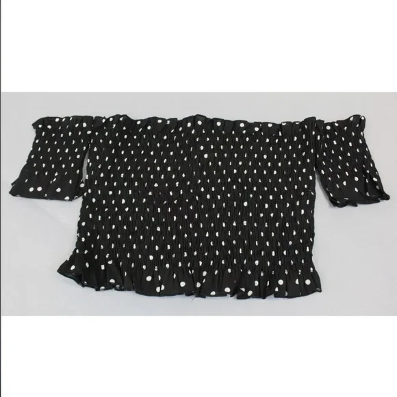 NWT NASTY GIRL BARDOT SEA YOU SOON POLKA DOT SMOCKED CROP TOP - Picture 5 of 8